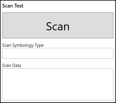Scan test options to scan symbology type and scan data.