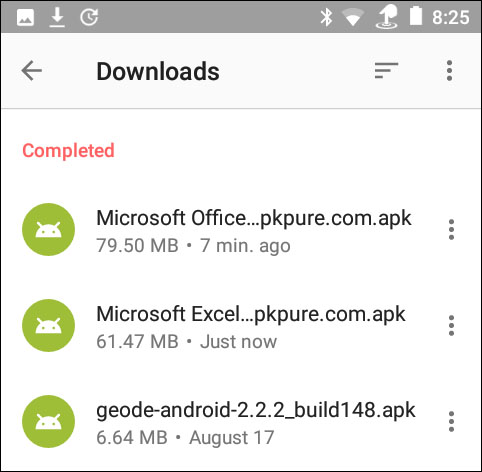 Completed downloads page.