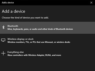 Selecting Bluetooth on Add a device window.